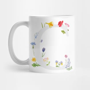 botanical monogram alphabet C wildflowers Mug